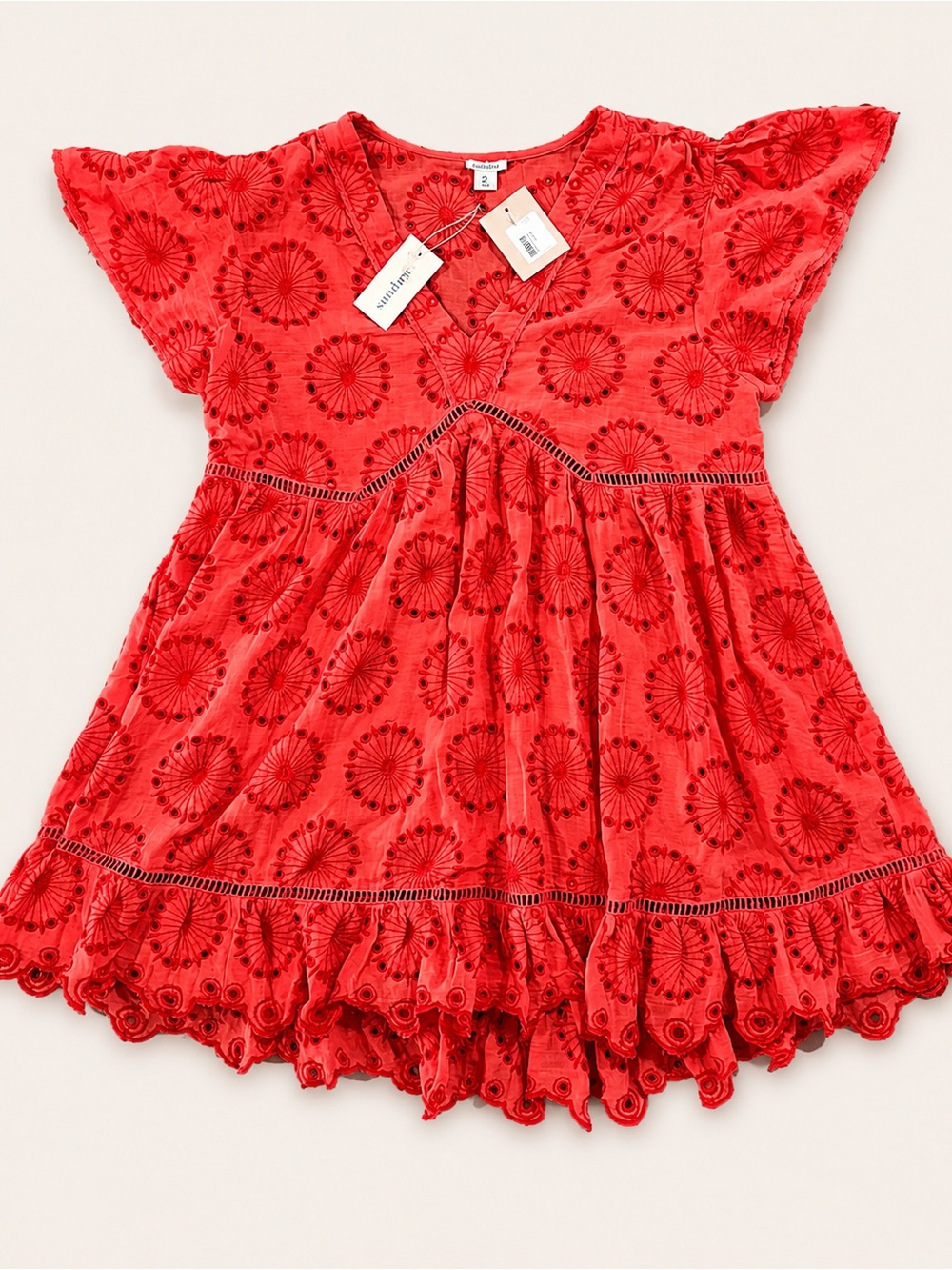 Sundance Embroidered Coral Shirt with Eyelet Trim NWT